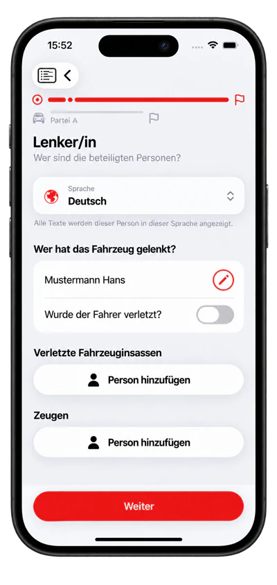 Lenkeransicht mit der gewählten Sprache Deutsch