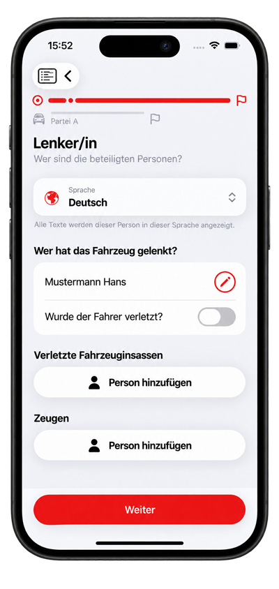 Lenkeransicht mit der gewählten Sprache Deutsch